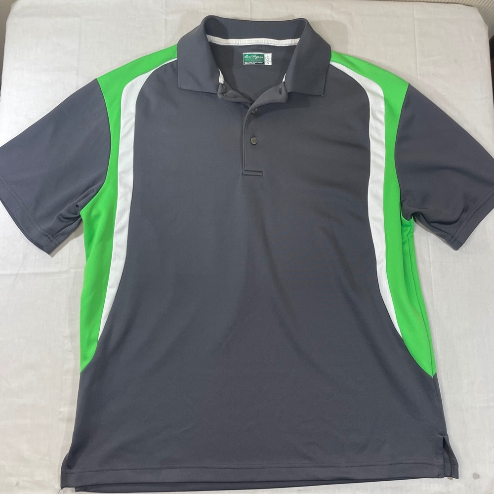 Ben Hogan Performance Golf Polo Shirt Mens Large Grey Lime Green Colorblock